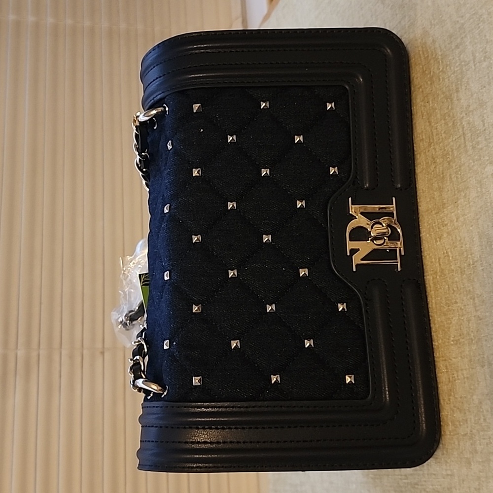 Badgley Mischka Black Quilted Studded Crossbody Bag